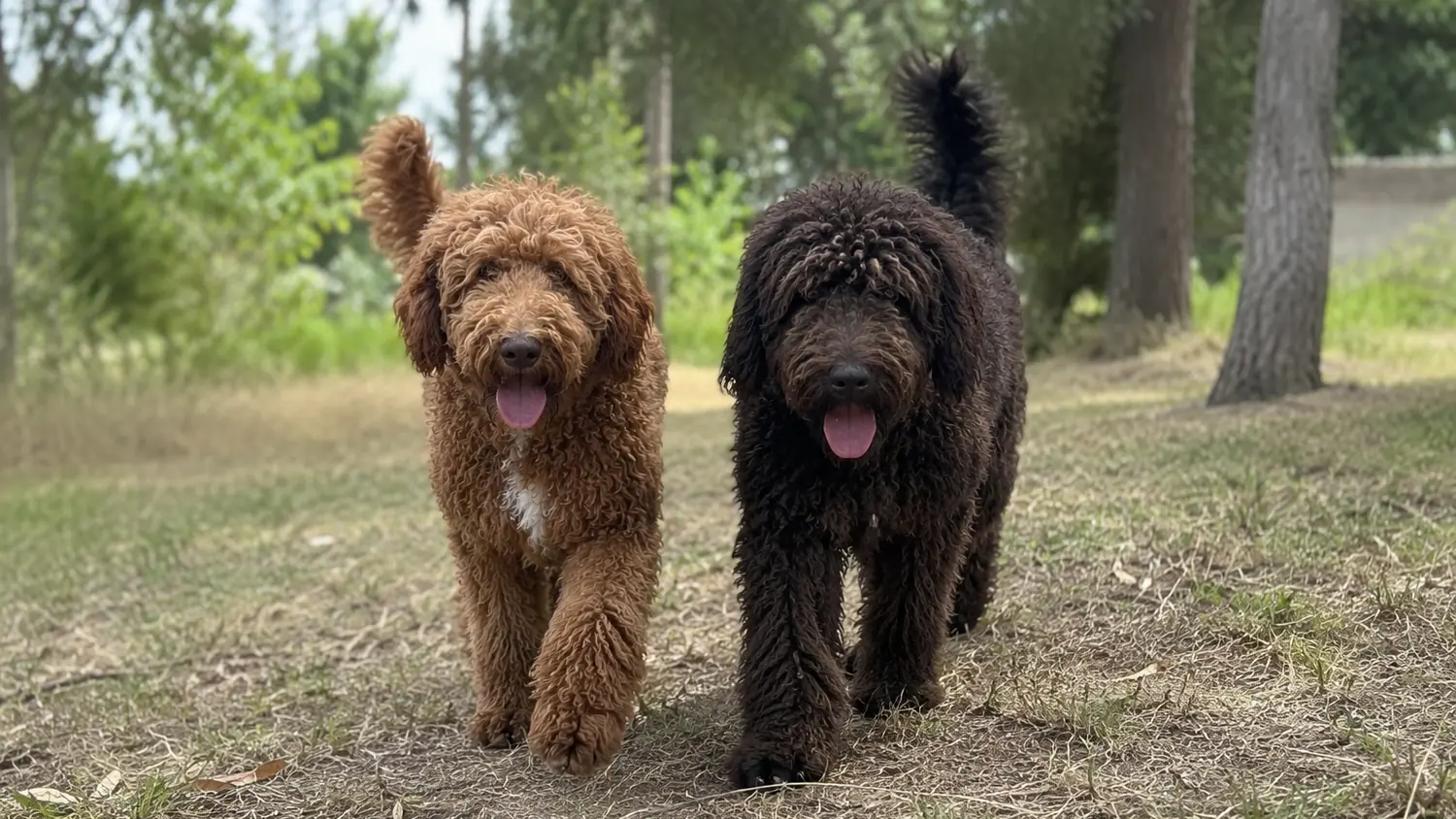 Illustration mit zwei Australian Cobberdogs auf einem Weg